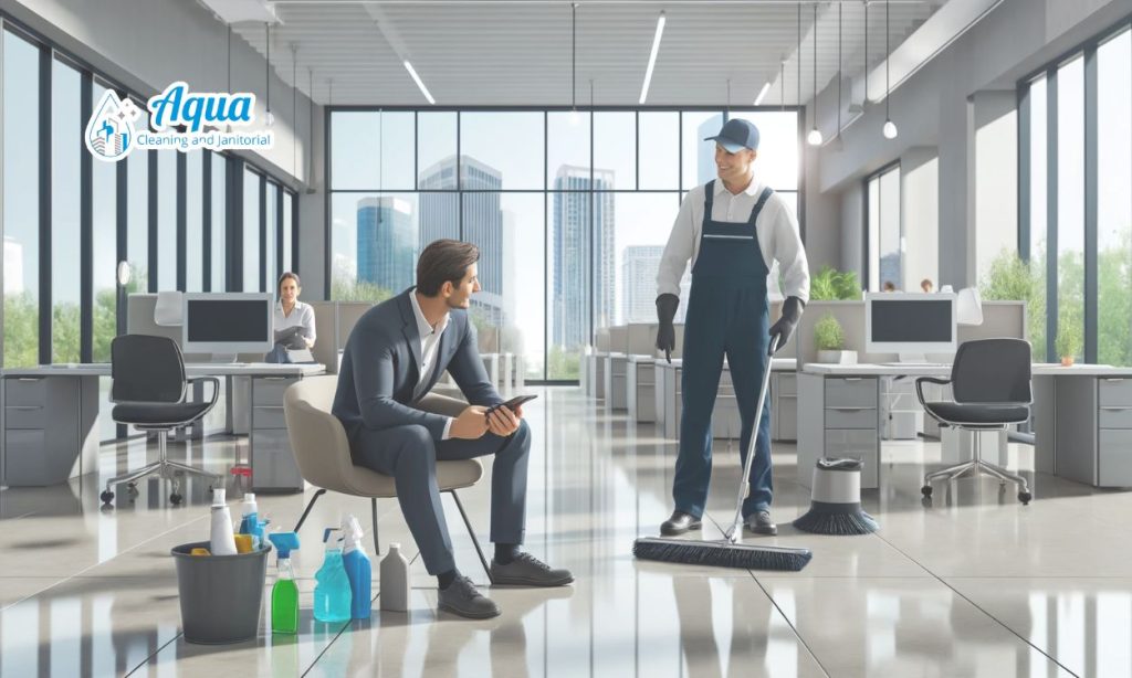 Office cleaning service, clean floors.