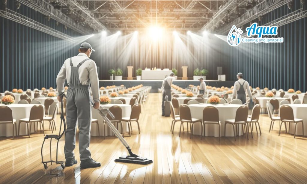 Event cleaning service in Orlando, cleaning crew cleaning floors.